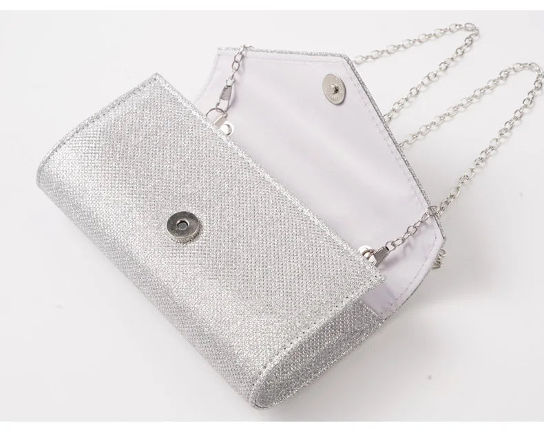 Glitter Envelope Handbag Women Silver Shiny Chain Shoulder Bag Ladies Mini Crossbody Flap Fashion Small Dress Day Clutch