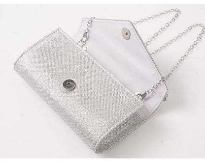 Glitter Envelope Handbag Women Silver Shiny Chain Shoulder Bag Ladies Mini Crossbody Flap Fashion Small Dress Day Clutch