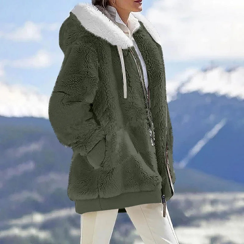 Winter Fashion Women's Coat New Casual Hooded Zipper Ladies Clothes Cashmere Autumn Women Fleece Jacket Solid Color Ladies Coats