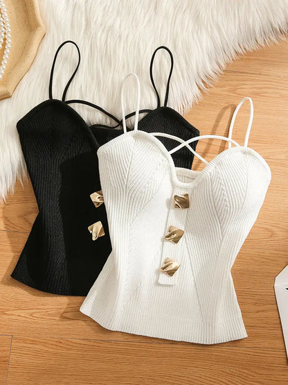 Knitted Camisole Tank Top Women's Summer Outerwear Sexy and Spicy Girl's Inner Layer with A Bottom Top