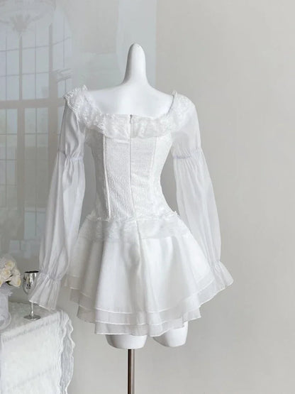 Aesthetic Sweet Slim Elegant Mini Dress Women Lace Up French Vintage Design Short Party Dress Female Solid Elegant Clothes 2025