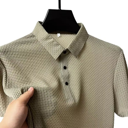 Summer New Men's Lop-up Hollow Short-sleeved Polo Tee Shirt Ice Silk Breathable Business Fashion T-Shirt Male Brand Clothes