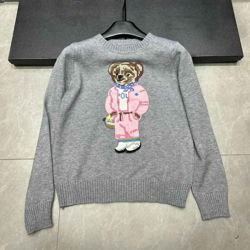 New Arrival European Elegant Bear Design Ladies Knit Sweater Pullover Knitted Tops Knitwear Women Clothes Jumper