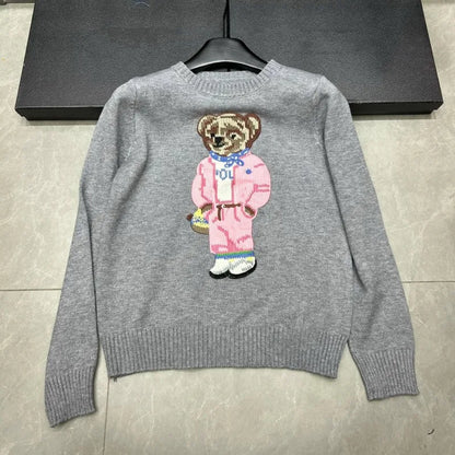 New Arrival European Elegant Bear Design Ladies Knit Sweater Pullover Knitted Tops Knitwear Women Clothes Jumper