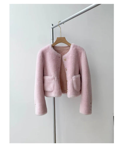 Woman Genuine Sheepskin Jackets Coat Female Winter Shearling Coats Real Lamb Fur O-neck Natural  Outewear  Overcoat G152