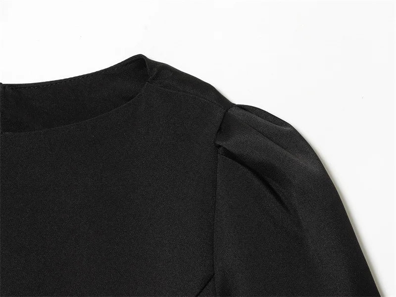 Elegant Puff Sleeve Party Dresses Women Solid Pockets A-line Slim Zipper Mini Dress Ladies Office Outfit Club Evening 2026 Fashi