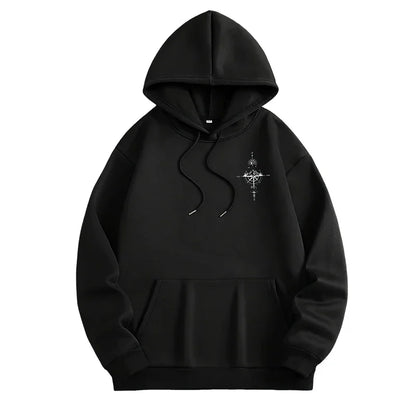 Vintage Compass Print Hoodies for Men High Quality Hooded Long Sleeve Pullover All Season Daily Casual Sports Tops Men's Clothes