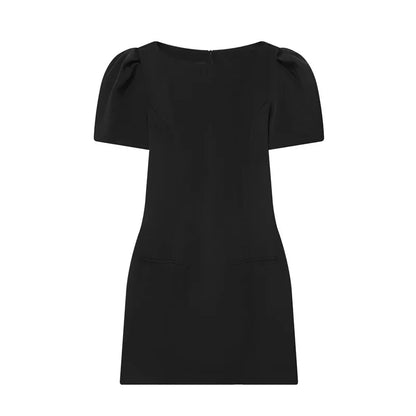 Elegant Puff Sleeve Party Dresses Women Solid Pockets A-line Slim Zipper Mini Dress Ladies Office Outfit Club Evening 2026 Fashi