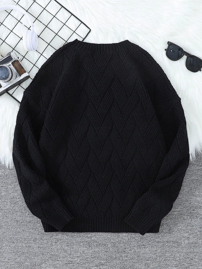 New Japanese-Style Round-Neck Couple's Sweater, Plain Knit, Casual Versatile Trendy Men's Long-Sleeve Sweater Top