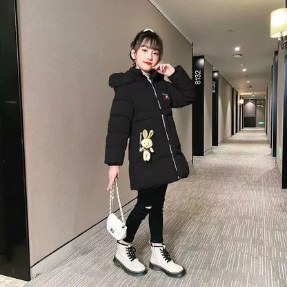 5-14 Years Old Winter Boys Girls Jacket Long Style Hooded Fur Collar Colorful Heavy Coat For Kids Children Outerwear
