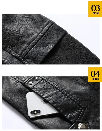 Coat Male vintage Casual Motor Biker Faux Leather Jacket Men Motorcycle Slim Fleece Jackets Autumn Winter Fashion Leather Jacket