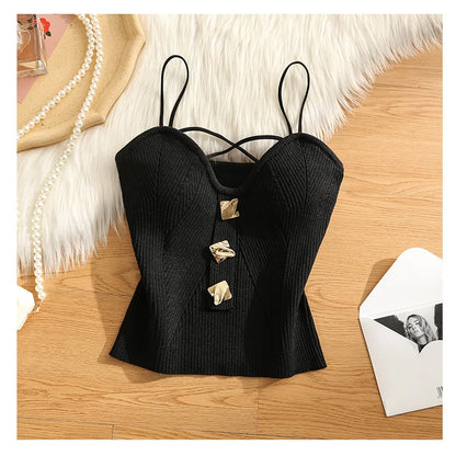 Knitted Camisole Tank Top Women's Summer Outerwear Sexy and Spicy Girl's Inner Layer with A Bottom Top
