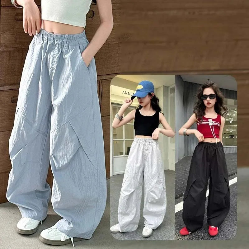 RAISE Summer Children Girls Trousers 3-14Yrs Kids Girls Suspenders Long Pants Thin Casual Versatile Juniot Girls Overalls Pants