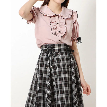 Sweet Lolita Fashion All Match Blouses Women Japanese Summer Y2k Aesthetic Ruffled Bow Shirts Girly Kawaii Patchwork Tops Blusas