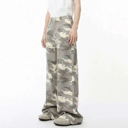 IEFB High Street Men's Denim Pants Camouflage Casaul Straight Bottom Simple Wide Leg Loose Trousers Spring Stylish 2026 9C354