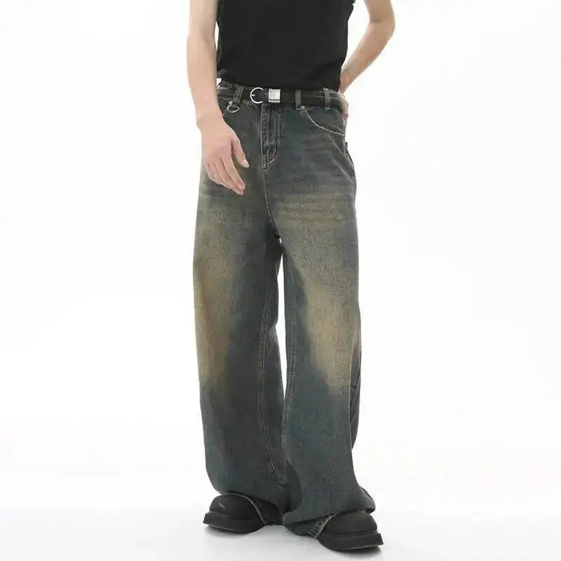 IEFB Summer Men's Denim Pants Old Blue Washed Male Jeans Straight Casual Menwear Loose Wide Leg Trousers New Fashion 9C354