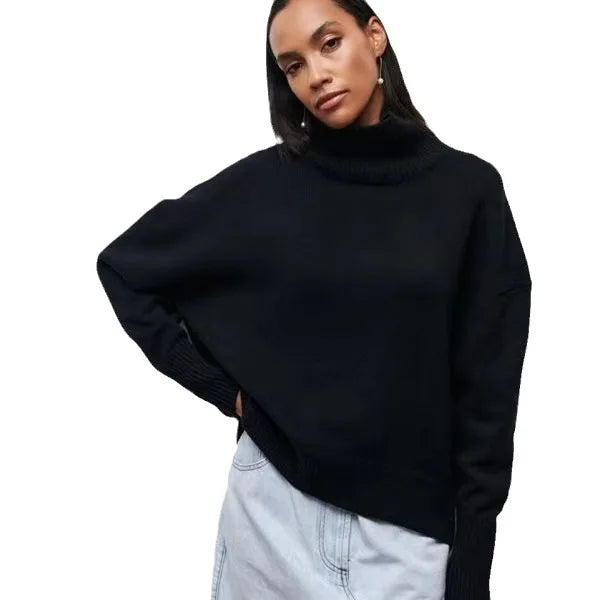 Original Light Luxury O-neck Knit Sweater Autumn And Winter Women's Elegant Loose Mock Neck Solid Color Warm Outerwear Sweater