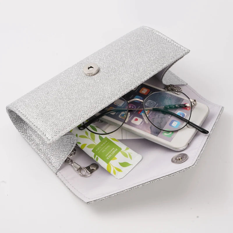 Glitter Envelope Handbag Women Silver Shiny Chain Shoulder Bag Ladies Mini Crossbody Flap Fashion Small Dress Day Clutch