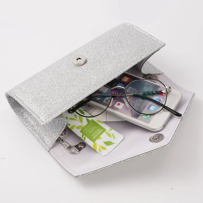 Glitter Envelope Handbag Women Silver Shiny Chain Shoulder Bag Ladies Mini Crossbody Flap Fashion Small Dress Day Clutch