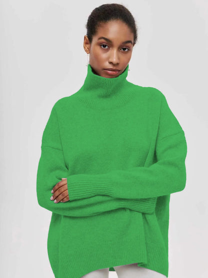 Original Light Luxury O-neck Knit Sweater Autumn And Winter Women's Elegant Loose Mock Neck Solid Color Warm Outerwear Sweater