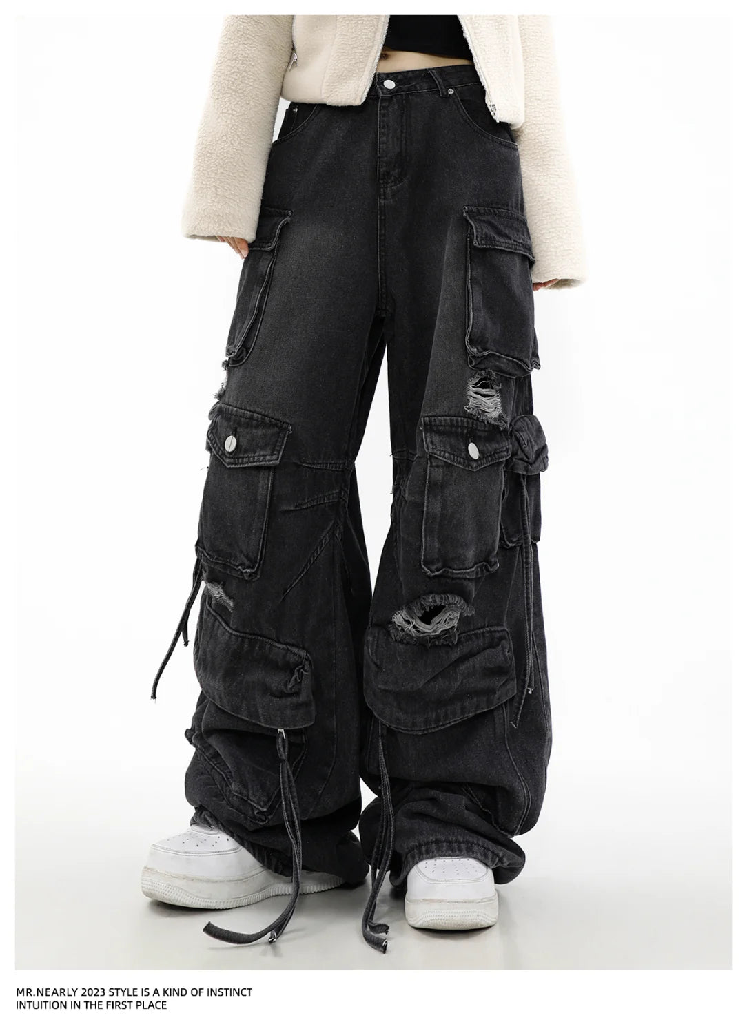Women Y2k American Retro Mutil Pockets Cargo Jeans 90s Vintage 2000s Jean Pants Trashy Clothes 2025 Black Baggy Cargo Jeans