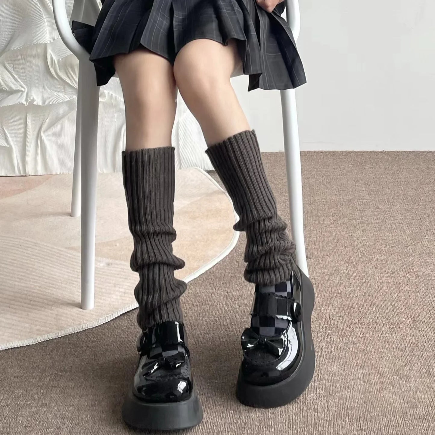 42/52/72cm Leg Warmers Lolita Socks Y2K Knitted Warm Foot Cover White Black Warmer Lady Autumn Winter Crochet Sock Boot Cuffs