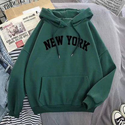 Hoodie Europe and America Sweatshirts for Women New York Letter y2k Autumn Winter Oversized Plus Velvet Casual Loose Fleece Tops
