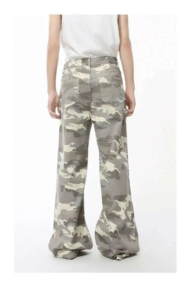 IEFB High Street Men's Denim Pants Camouflage Casaul Straight Bottom Simple Wide Leg Loose Trousers Spring Stylish 2026 9C354