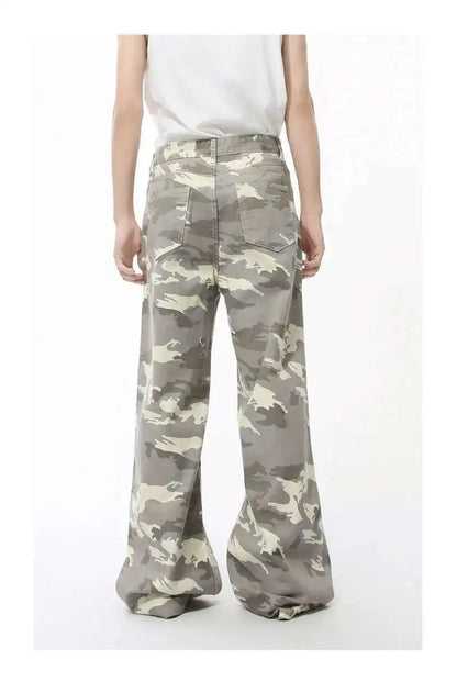 IEFB High Street Men's Denim Pants Camouflage Casaul Straight Bottom Simple Wide Leg Loose Trousers Spring Stylish 2026 9C354