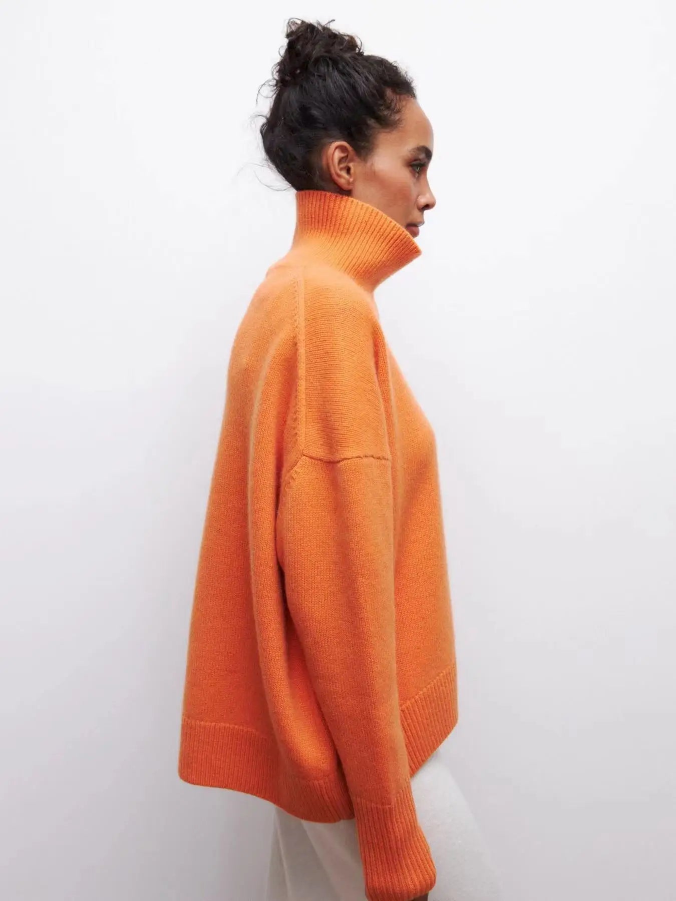 Original Light Luxury O-neck Knit Sweater Autumn And Winter Women's Elegant Loose Mock Neck Solid Color Warm Outerwear Sweater