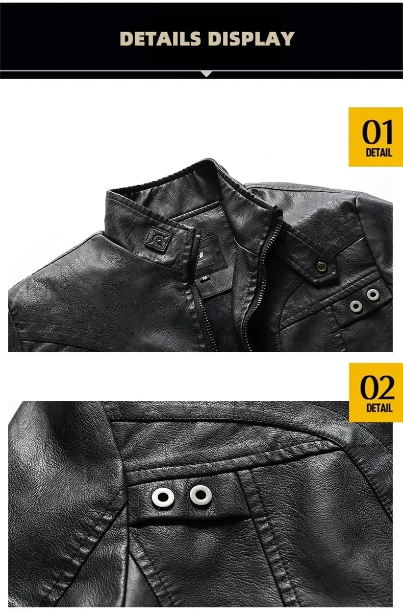 Coat Male vintage Casual Motor Biker Faux Leather Jacket Men Motorcycle Slim Fleece Jackets Autumn Winter Fashion Leather Jacket