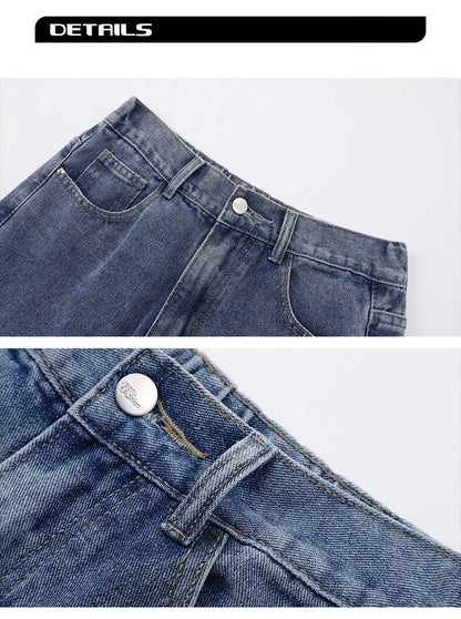 2026 New Korean Men's Casual Long Jeans Classic Man Straight Denim Wide-leg Pants Solid Color Light Blue Grey Black