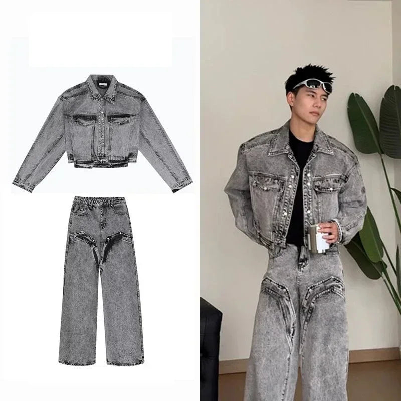 American High-end Jeans Men Women Korean Streetwear Loose 2025 New Spring Autumn Wide-leg Pants Aesthetic Preppy Chic Denim Coat
