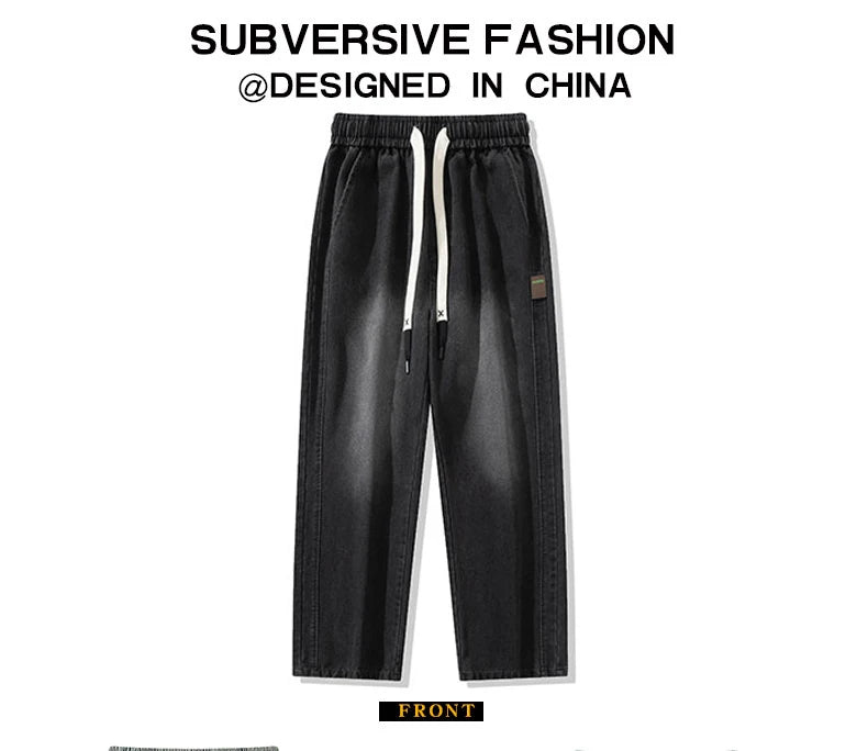 8XL New Wide Leg Washing Jean Pants Men Trousers Neutral Solid Color Loose Casual Straight Outdoor Fashion Plus Size Pants