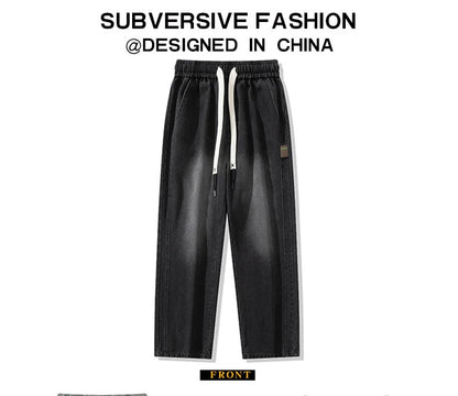 8XL New Wide Leg Washing Jean Pants Men Trousers Neutral Solid Color Loose Casual Straight Outdoor Fashion Plus Size Pants