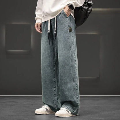 8XL New Wide Leg Washing Jean Pants Men Trousers Neutral Solid Color Loose Casual Straight Outdoor Fashion Plus Size Pants