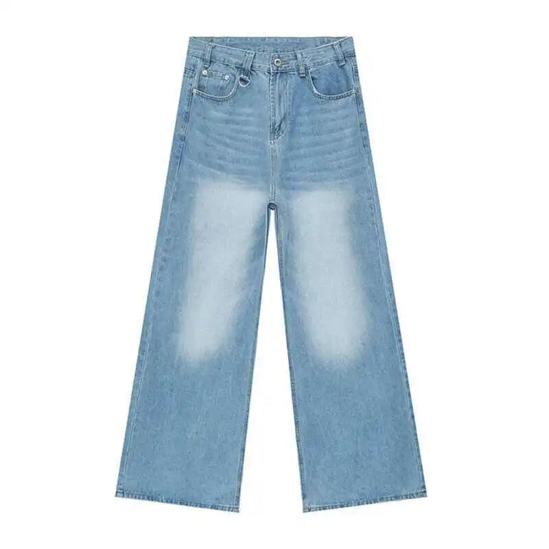IEFB Vintage Camouflage Men's Jeans Fashion Washed Casual Wide Leg Denim Pants Autumn Winter Loose Male Trousers Old Blue 9C354