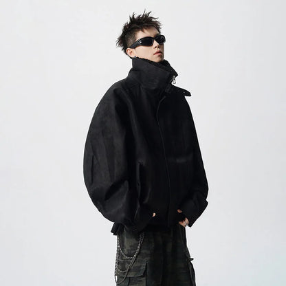 WTHT Fashion Men‘s Plush Spliced Thicken Design Loose Coats Trendy 2025 Autumn Solid Color Laple Casual Jackets Male 2A2218
