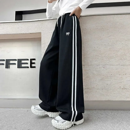 RAISE YOUNG 4-14Y Girls Sweatpant Side Striped Junior Girl Sports Pant Elastic Waist School Girl Straight Pant Dog Print Trouser