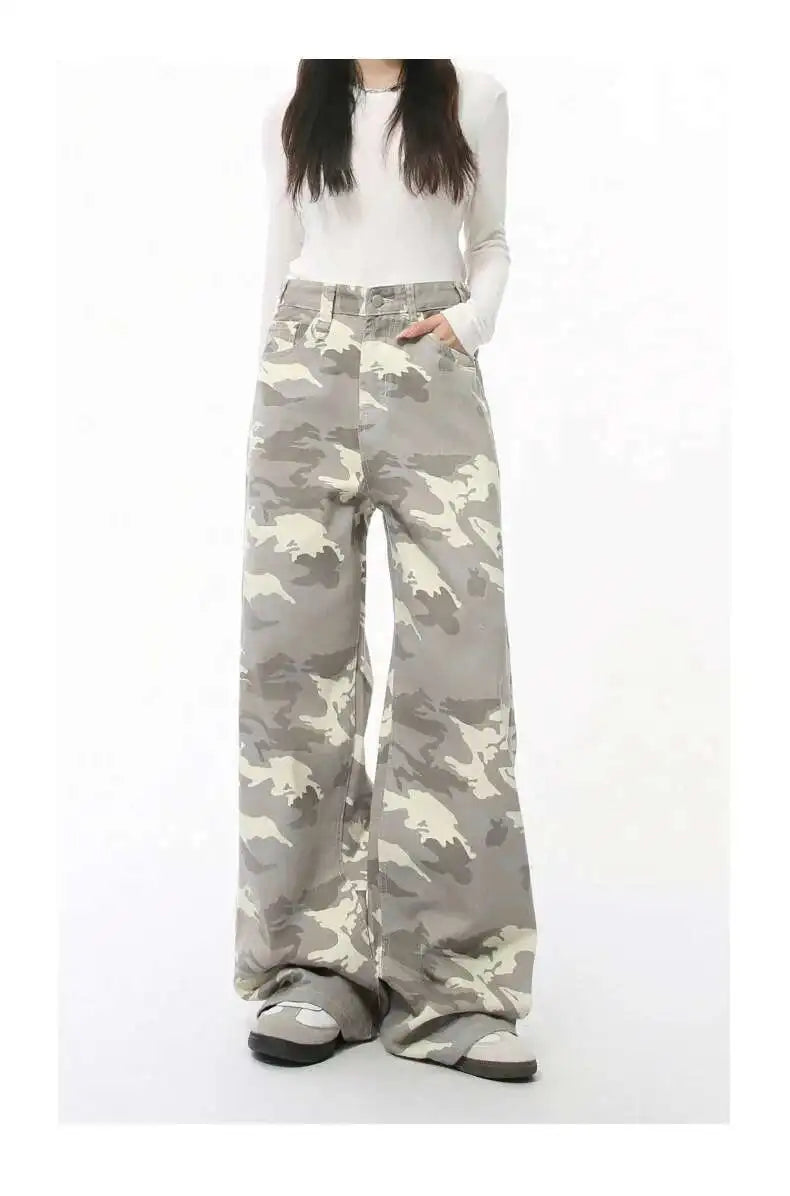 IEFB High Street Men's Denim Pants Camouflage Casaul Straight Bottom Simple Wide Leg Loose Trousers Spring Stylish 2026 9C354