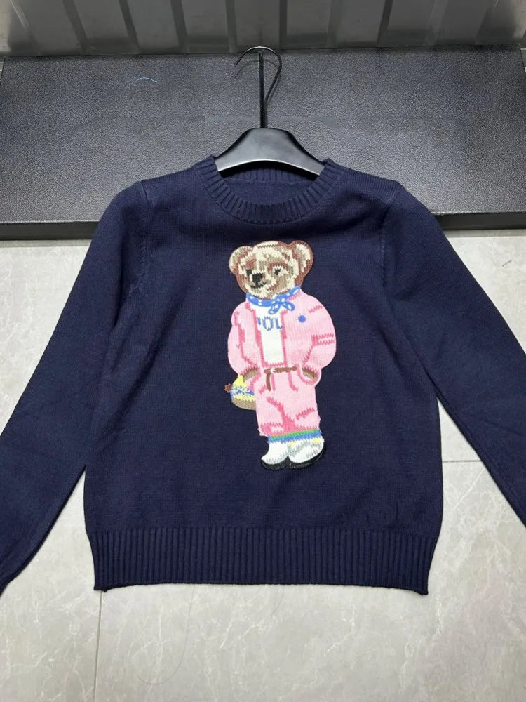 New Arrival European Elegant Bear Design Ladies Knit Sweater Pullover Knitted Tops Knitwear Women Clothes Jumper