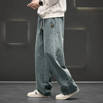 8XL New Wide Leg Washing Jean Pants Men Trousers Neutral Solid Color Loose Casual Straight Outdoor Fashion Plus Size Pants