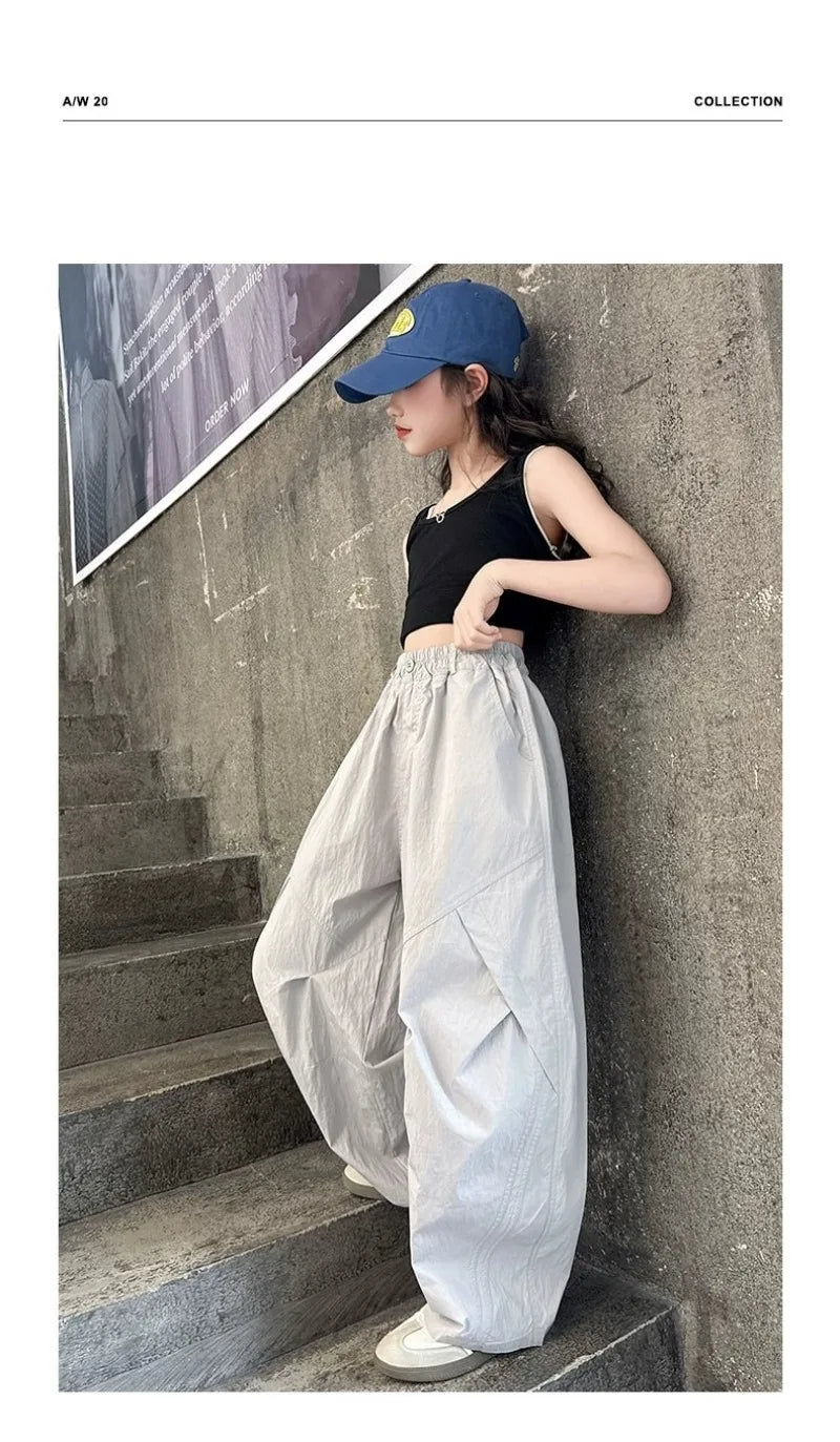 RAISE Summer Children Girls Trousers 3-14Yrs Kids Girls Suspenders Long Pants Thin Casual Versatile Juniot Girls Overalls Pants