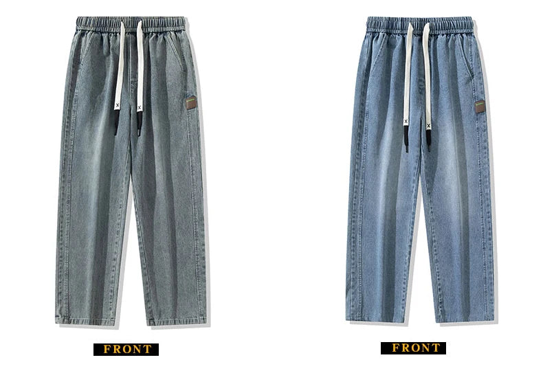8XL New Wide Leg Washing Jean Pants Men Trousers Neutral Solid Color Loose Casual Straight Outdoor Fashion Plus Size Pants