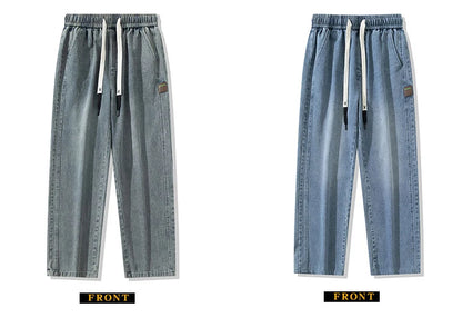 8XL New Wide Leg Washing Jean Pants Men Trousers Neutral Solid Color Loose Casual Straight Outdoor Fashion Plus Size Pants
