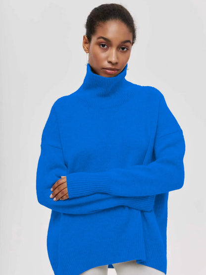 Original Light Luxury O-neck Knit Sweater Autumn And Winter Women's Elegant Loose Mock Neck Solid Color Warm Outerwear Sweater