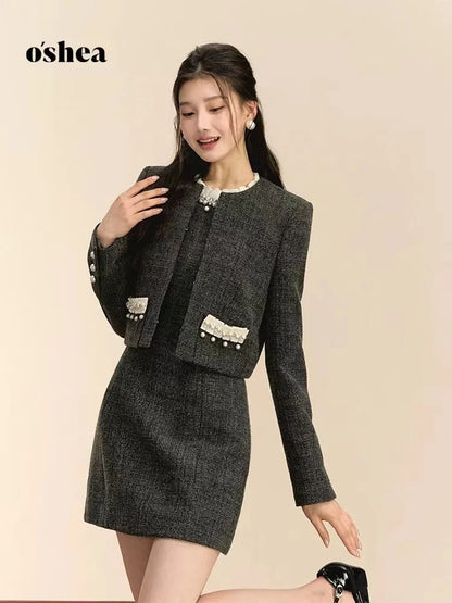 Fashion Design Nail Beads Sleeveless Dress Women 2024 New Autumn Short A-line Skirt Coat Set Women Commit Sexy Two Piece