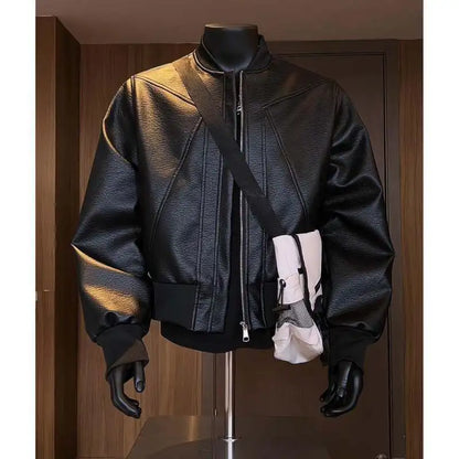 Men Coats Faux Leather Jackets Turn Down Collar Pu Coat Work Streetwear Jacket Zipper Outerwear Casual Regular 2026 Autumn