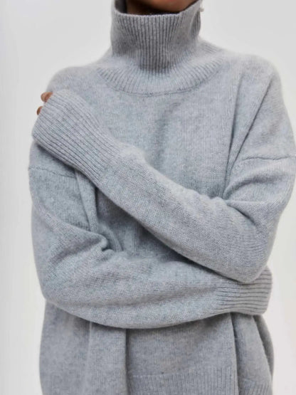 Original Light Luxury O-neck Knit Sweater Autumn And Winter Women's Elegant Loose Mock Neck Solid Color Warm Outerwear Sweater