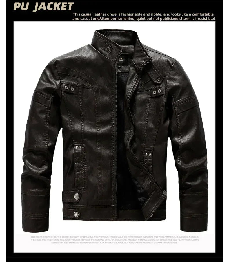 Coat Male vintage Casual Motor Biker Faux Leather Jacket Men Motorcycle Slim Fleece Jackets Autumn Winter Fashion Leather Jacket